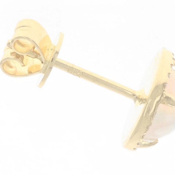 Yellow Gold Opal & Diamond Halo Stud Earrings 14k Round Cabochon 1.06ctw Pierced - Picture 5 of 5